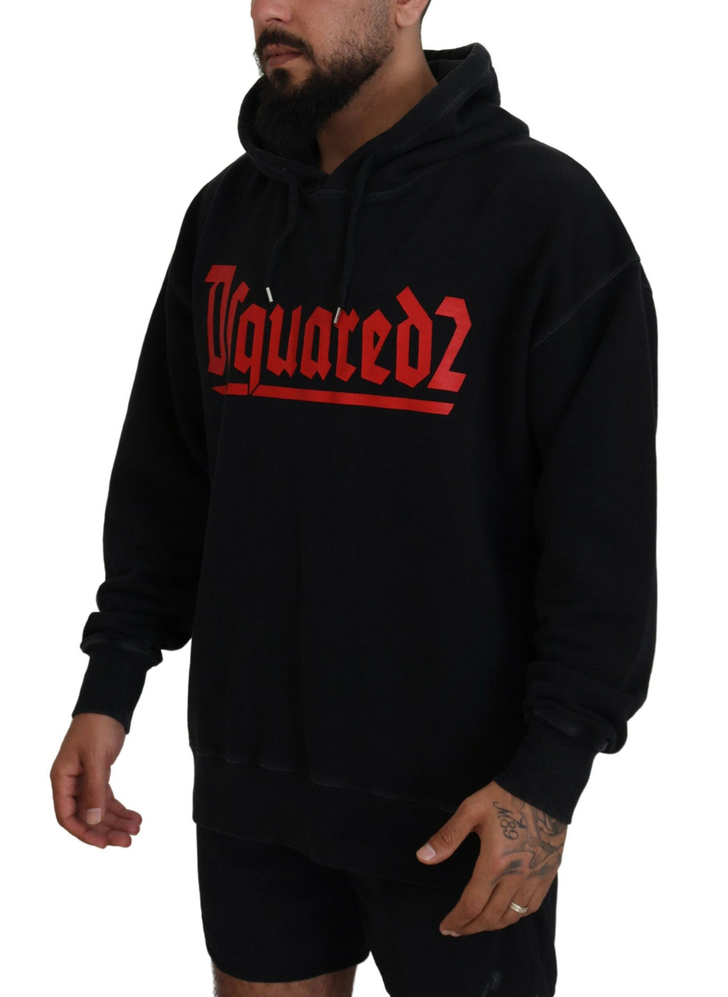 Sweat à capuche en coton noir pour homme Dsquared² avec imprimé, pull à capuche, style décontracté et moderne.