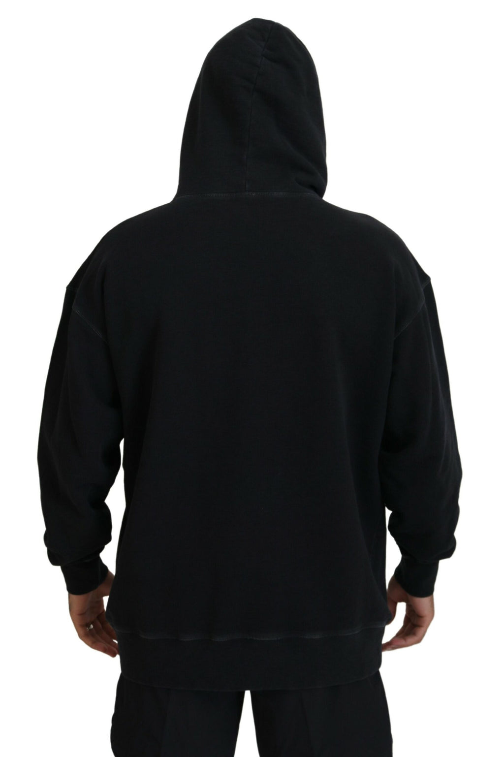 Sweat à capuche pour homme en coton noir avec impression, de la marque Dsquared², pullover décontracté et confortable.
