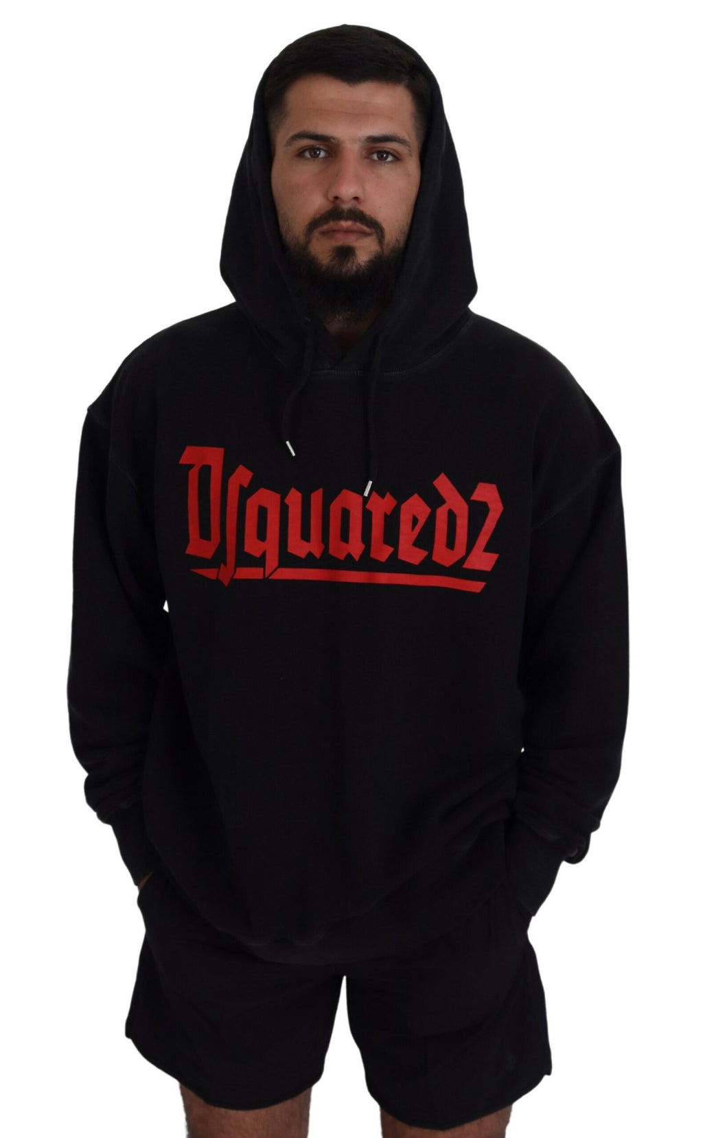 Sweat à capuche noir en coton pour homme de Dsquared² avec imprimé, pull-over décontracté et tendance.