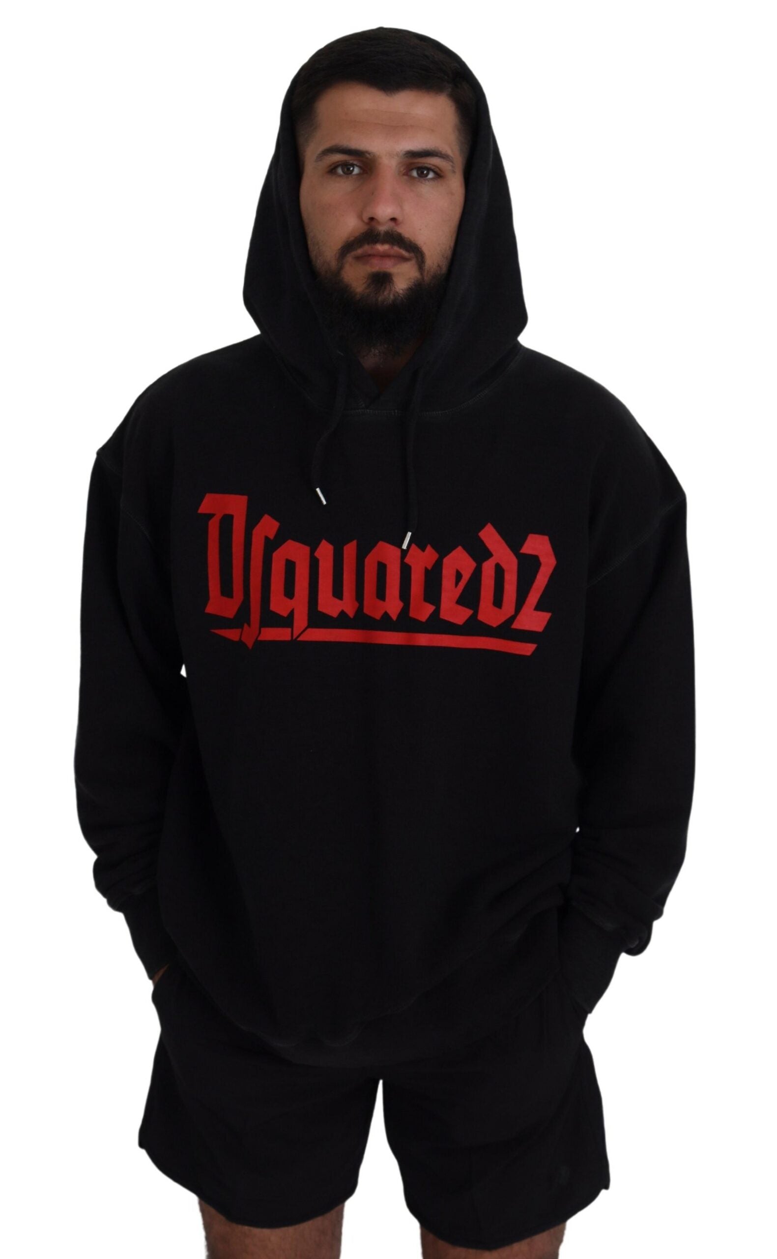 Sweat à capuche noir en coton pour homme de Dsquared² avec imprimé, pull-over décontracté et tendance.