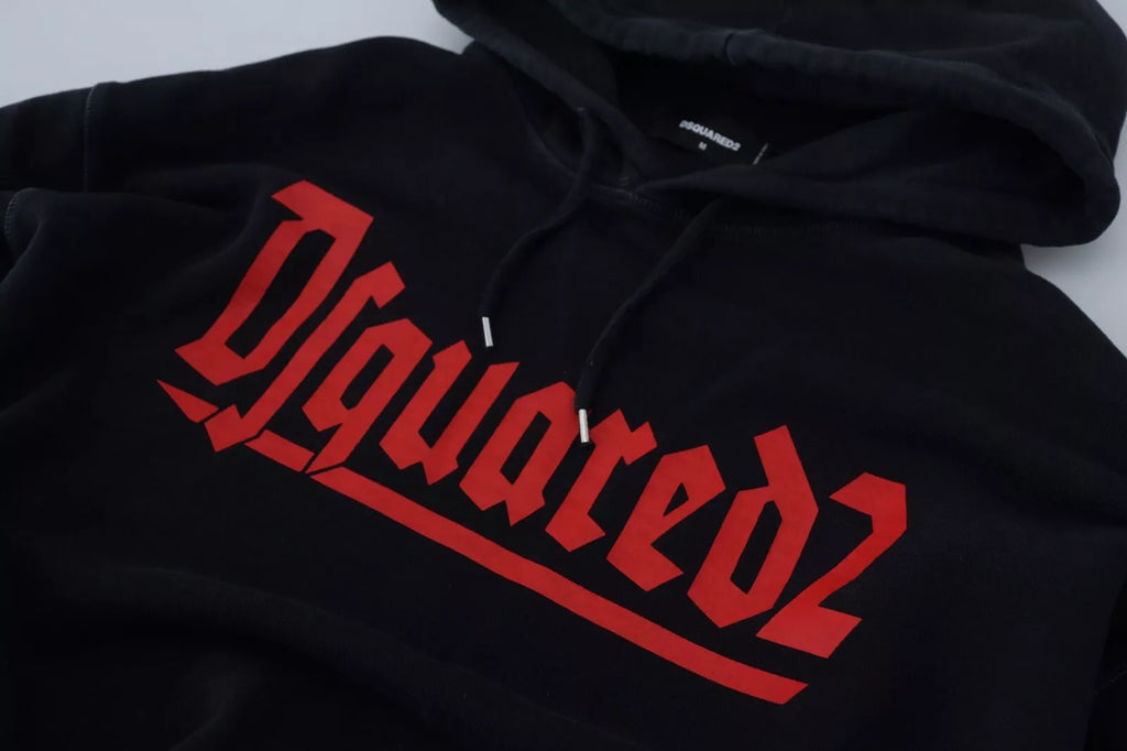 Pull à capuche en coton noir pour hommes de Dsquared² avec imprimé, doux et confortable, mode streetwear élégant.