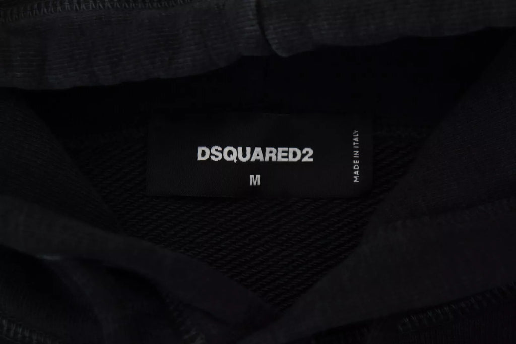 Pull à capuche en coton noir pour homme de Dsquared² avec imprimé, sweat à capuche confortable et tendance.