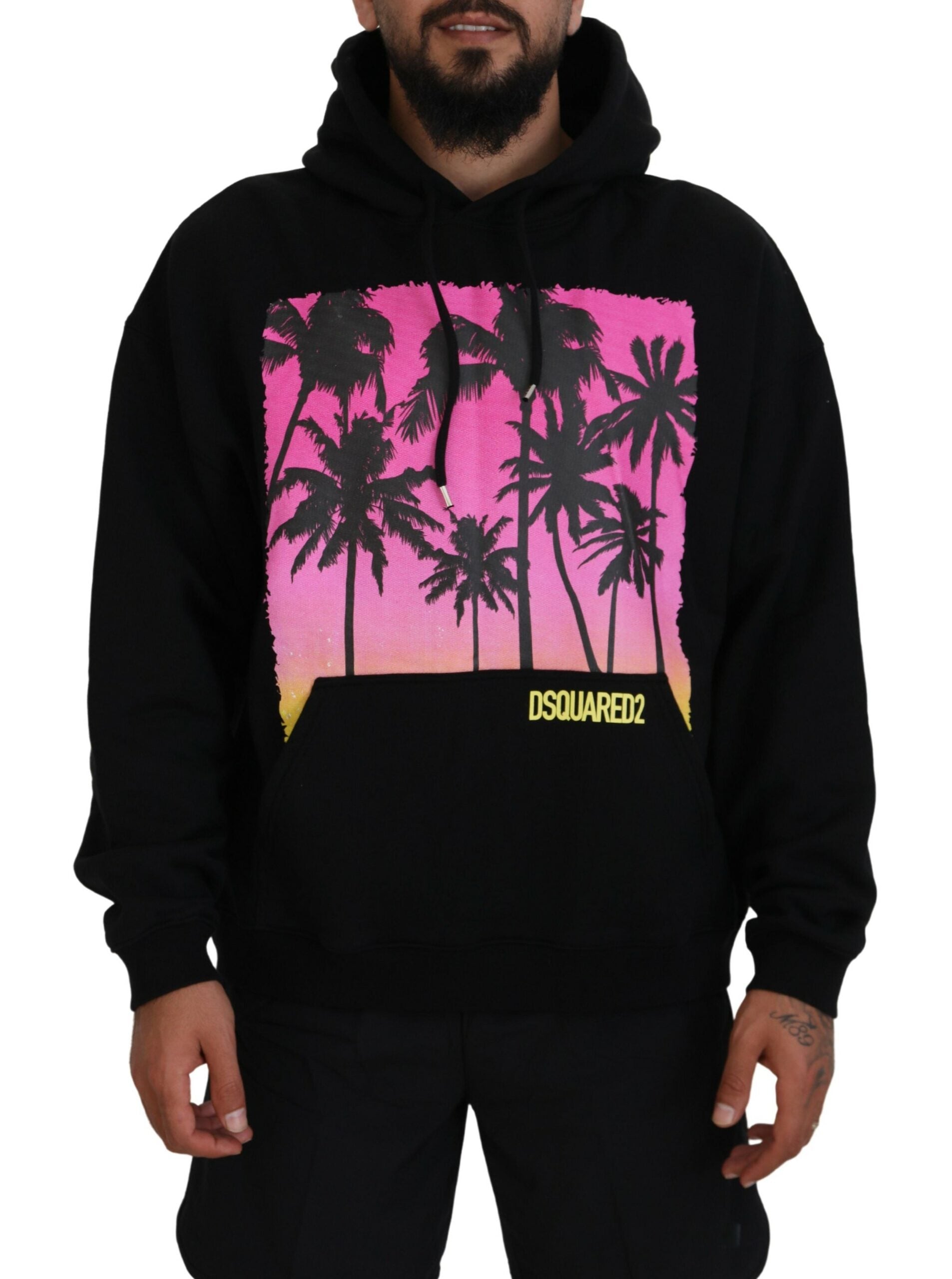 Sweat à capuche en coton noir pour hommes de Dsquared² avec imprimé, pull à capuche décontracté et tendance.