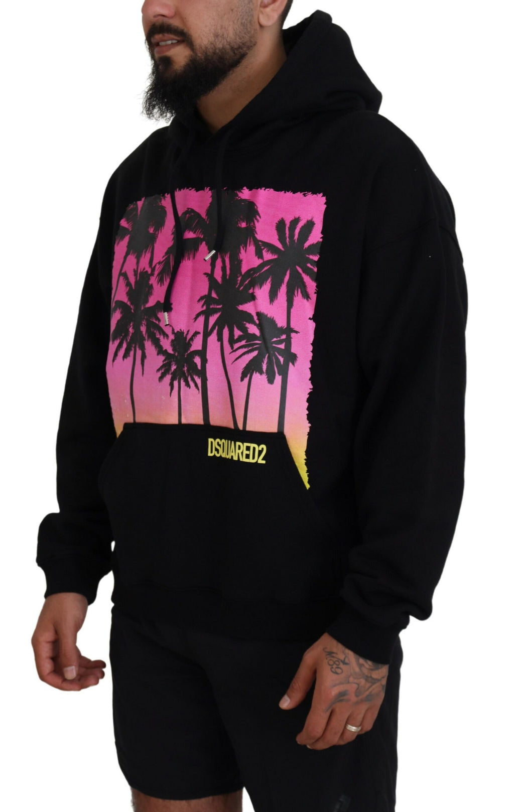 Sweat à capuche en coton noir pour homme de Dsquared² avec imprimé, pull-over décontracté et moderne.