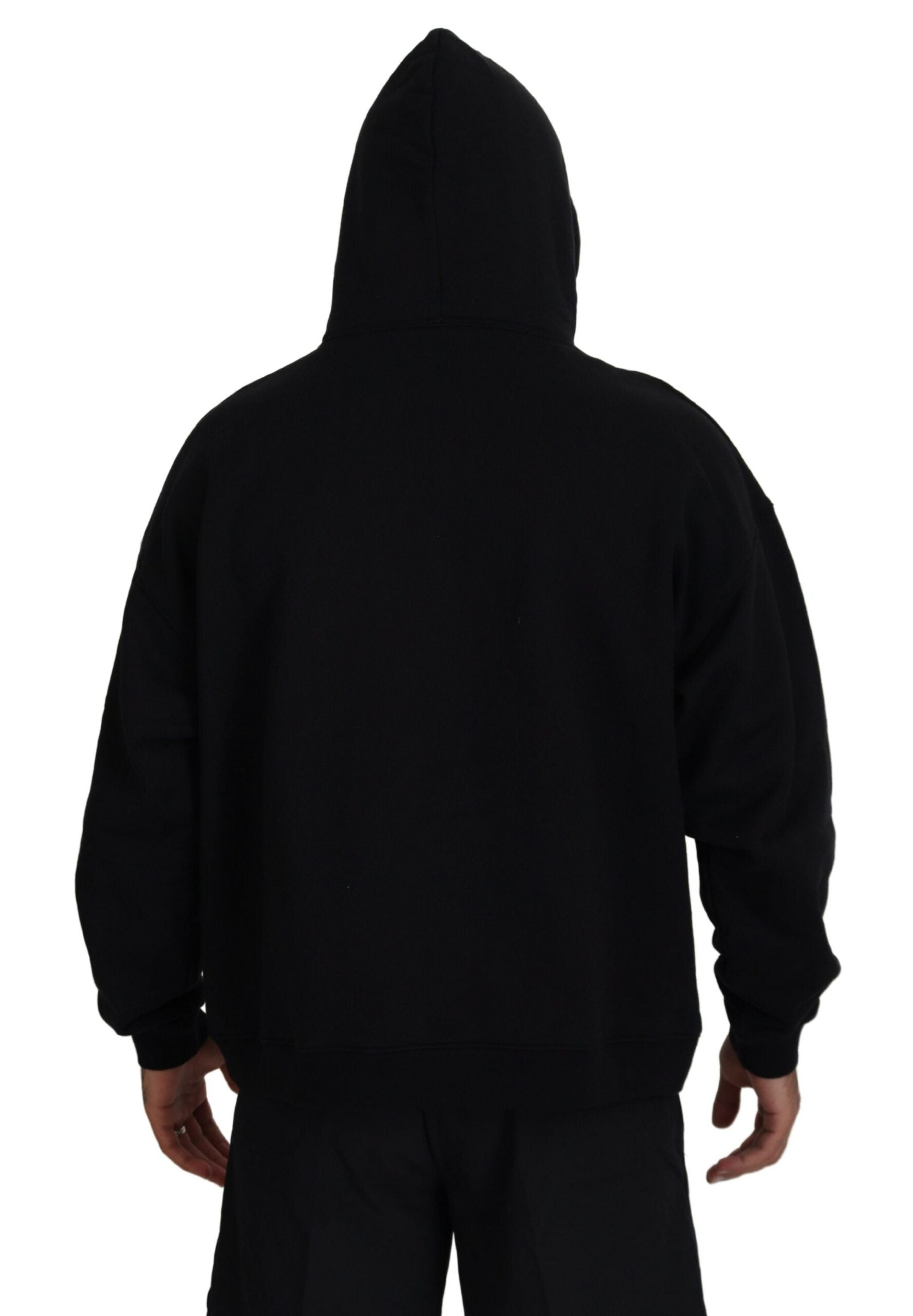 Sweat à capuche en coton noir pour homme de Dsquared² avec imprimé, pull-over confortable et tendance.