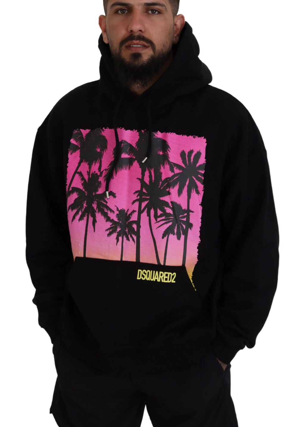 Sweat à capuche pour homme de Dsquared² en coton noir avec imprimé, style décontracté et moderne.