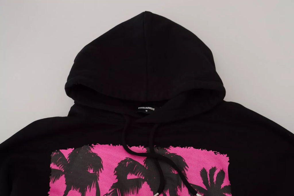 Pull à capuche en coton noir pour homme de Dsquared² avec imprimé, sweat-shirt décontracté et tendance.