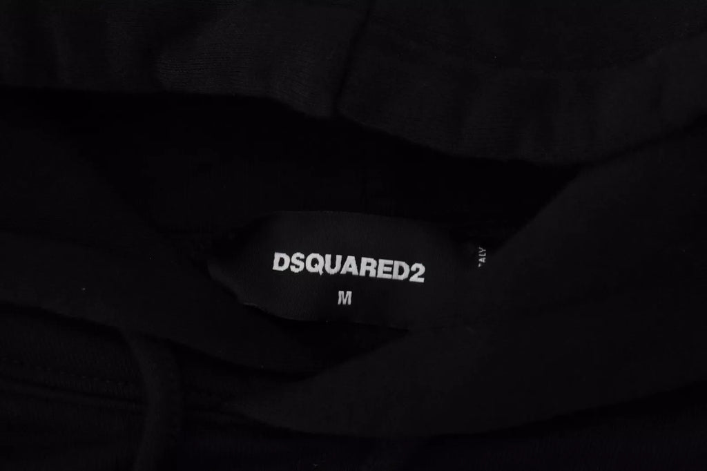 Sweat à capuche pour homme Dsquared² en coton noir avec impression, pull-over décontracté et tendance.