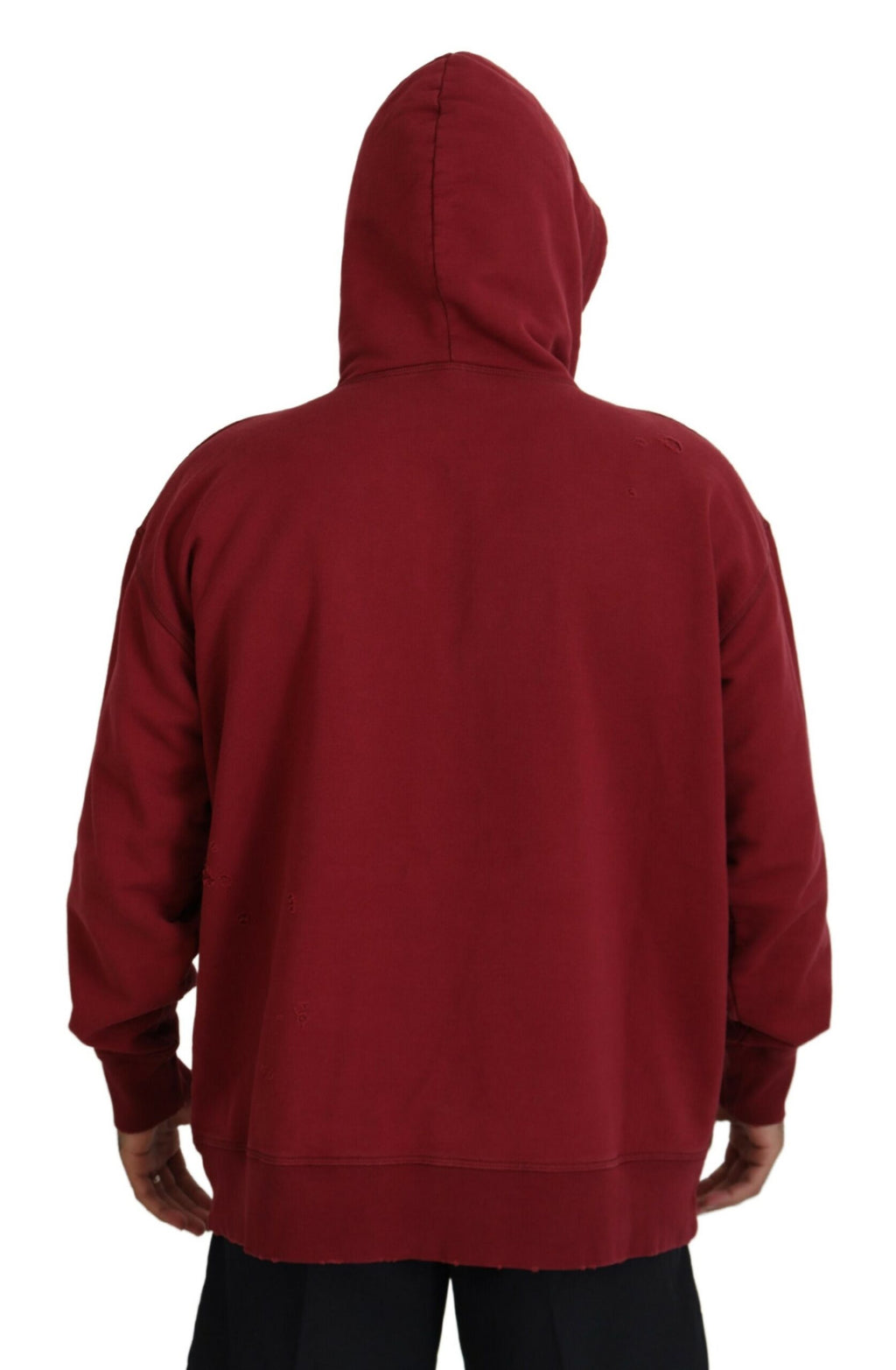 Sweat à capuche en coton marron tacheté de Dsquared², style déchiré et imprimé, porté par un mannequin.