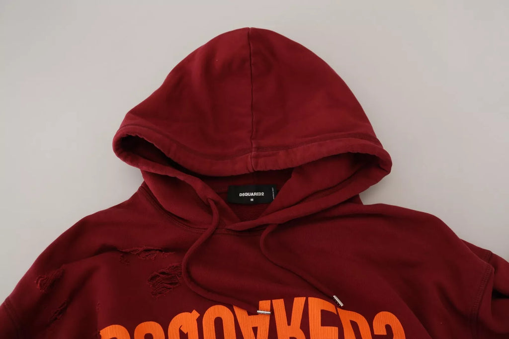 Sweat à capuche en coton marron de Dsquared² avec déchirures, motif imprimé, style décontracté et tendance.