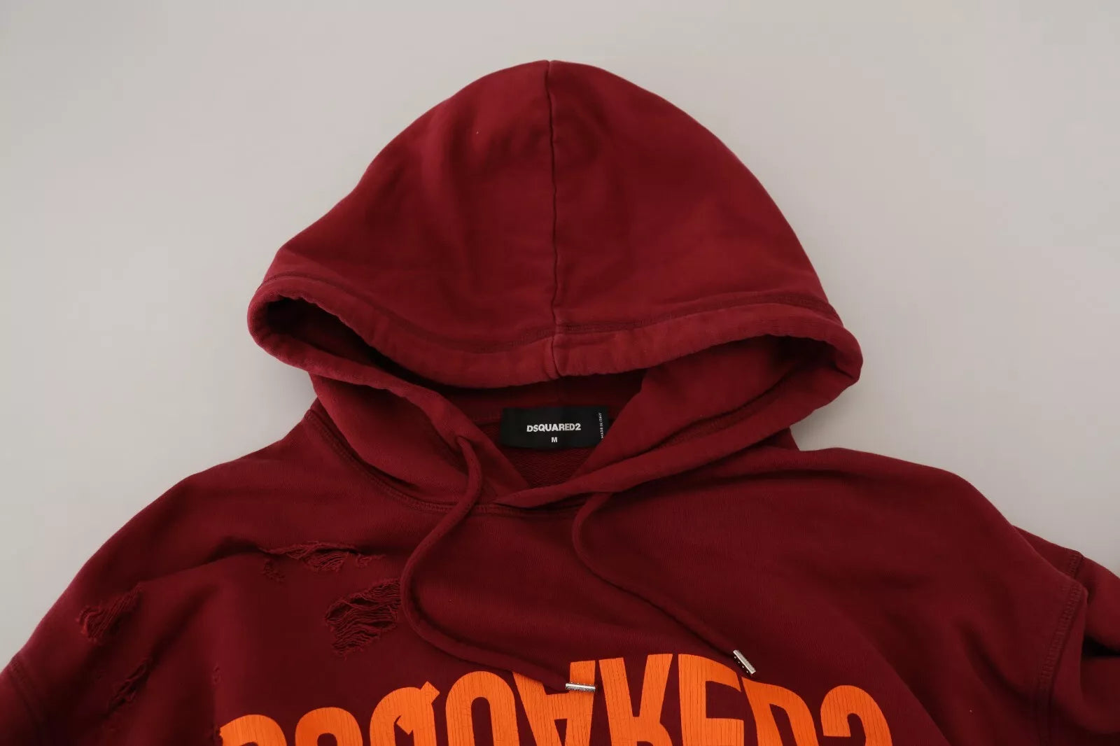 Sweat à capuche en coton marron de Dsquared² avec déchirures, motif imprimé, style décontracté et tendance.