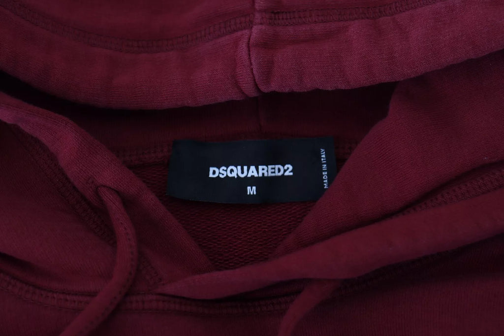 Sweat à capuche en coton bordeaux imprimé tacheté de Dsquared², pull décontracté avec motif imprimé et style déchiré.
