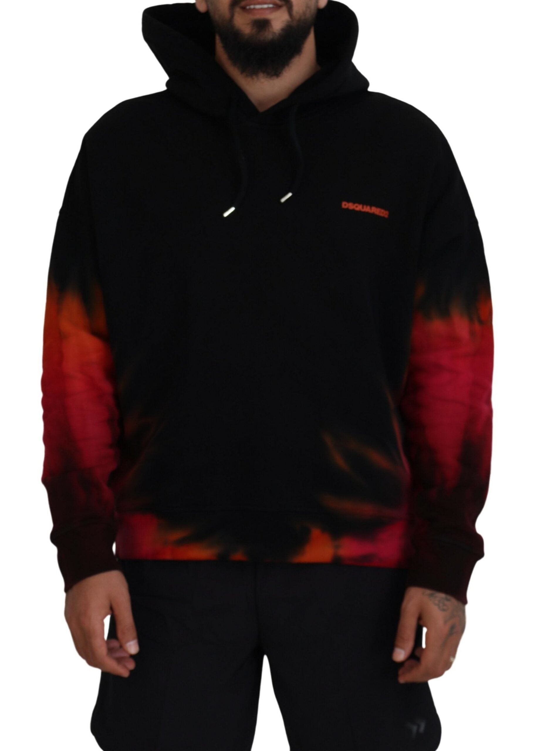 Sweat à capuche en coton tie-dye noir et rouge de Dsquared², pull-over décontracté avec capuche et design coloré.