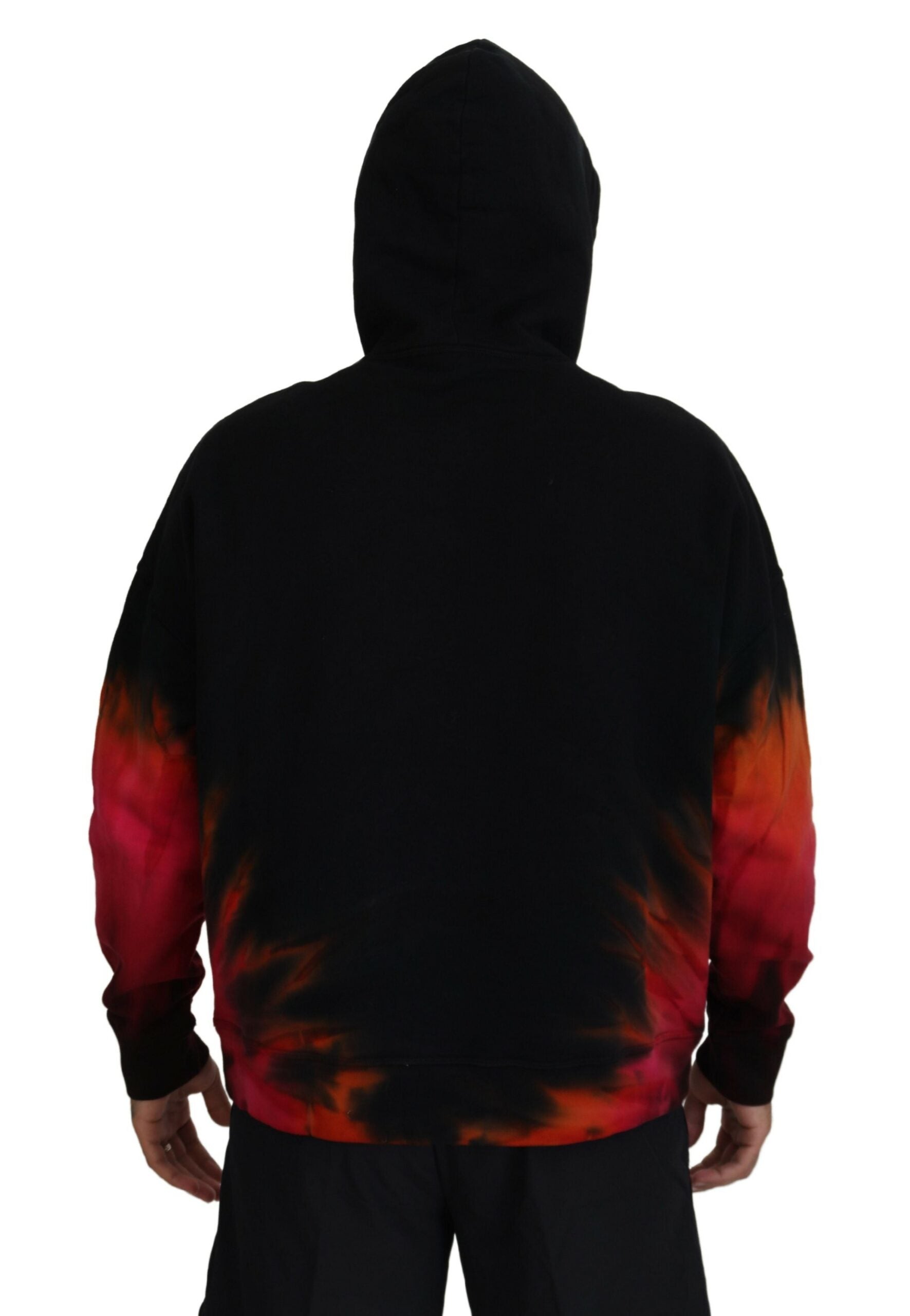 Sweat à capuche en coton tie-dye noir et rouge de Dsquared², pull-over avec capuche, style décontracté et tendance.