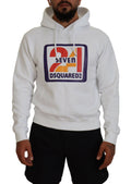 Sweat à capuche blanc en coton pour homme de Dsquared² avec imprimé, pull-over décontracté et confortable.