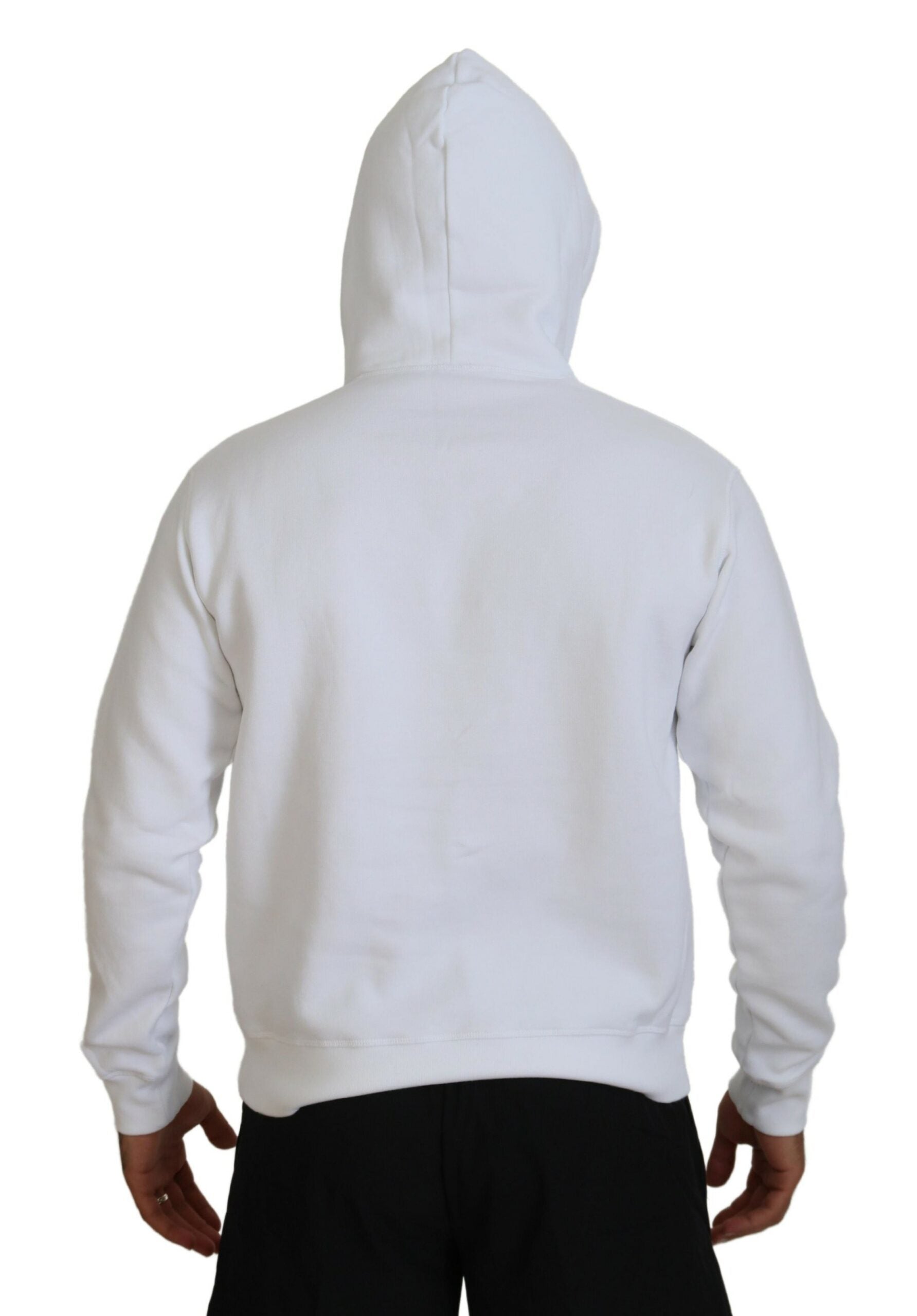 Sweat à capuche blanc en coton pour homme de Dsquared² avec imprimé, pull-over décontracté et confortable.