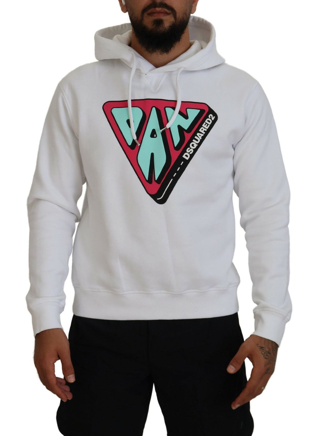 Sweat à capuche blanc en coton de Dsquared² avec imprimé, pull confortable pour un style décontracté.