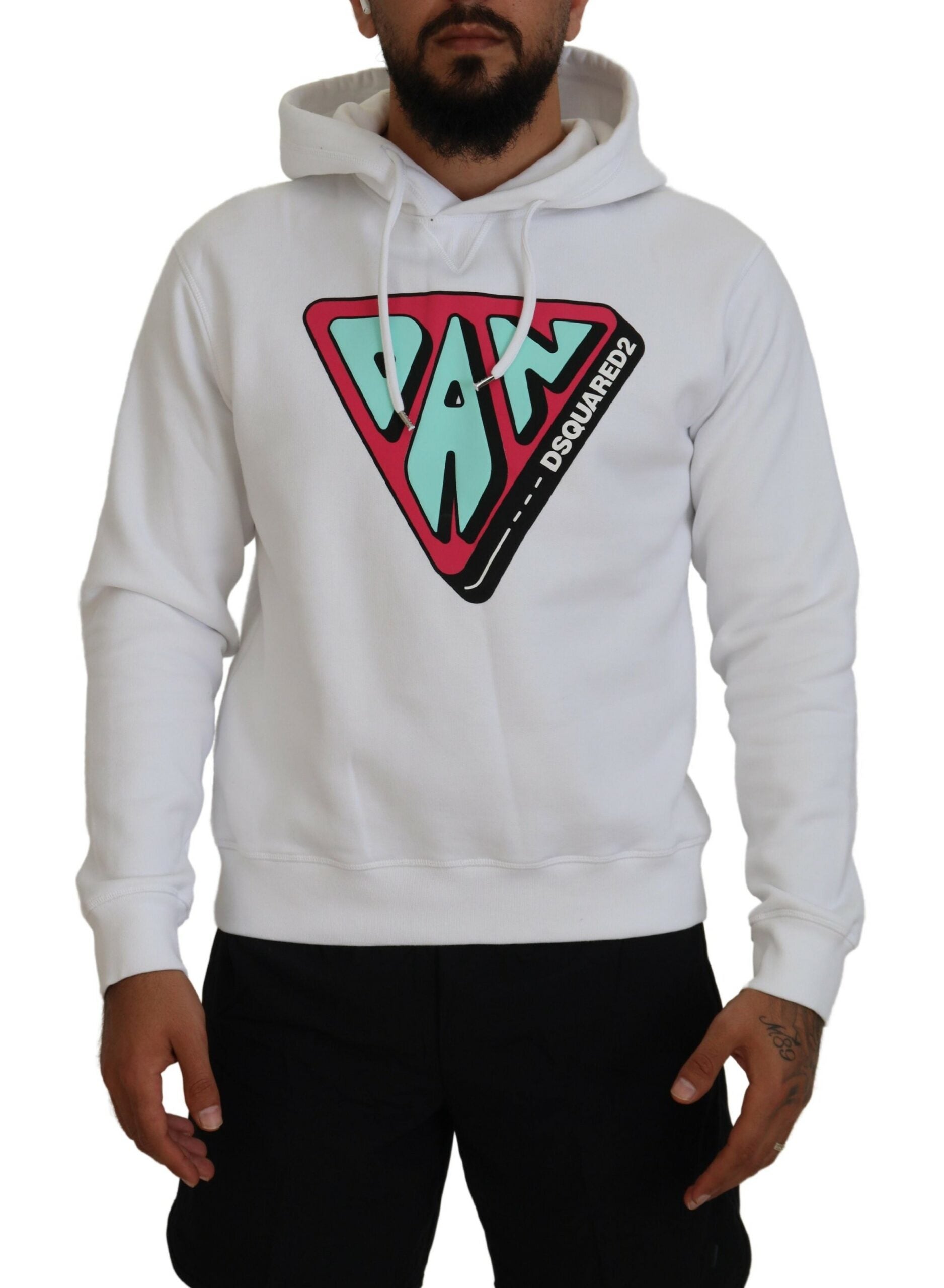 Sweat à capuche blanc en coton de Dsquared² avec imprimé, pull confortable pour un style décontracté.