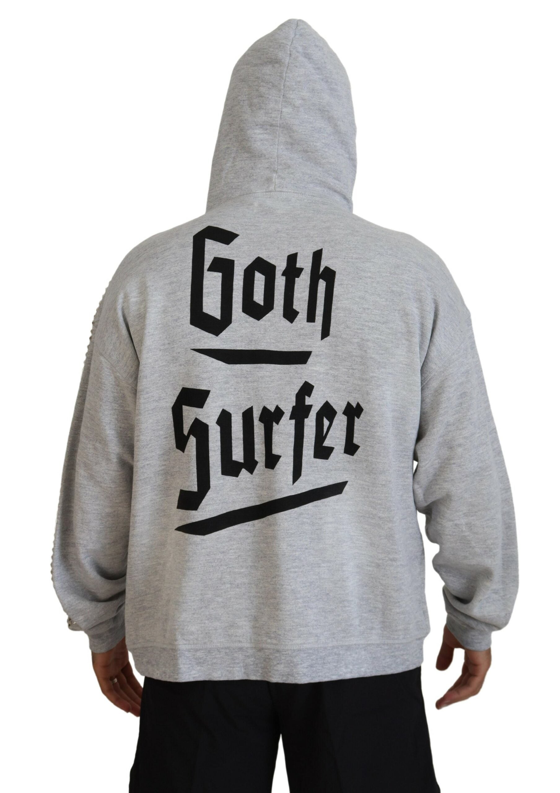 Sweat à capuche gris Dsquared² avec imprimé, cristaux ornant le devant, style décontracté et élégant.