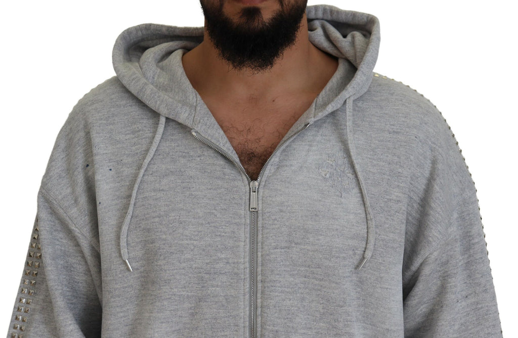Pull gris à capuche Dsquared² avec imprimé et embellissements en cristal, style décontracté et élégant.