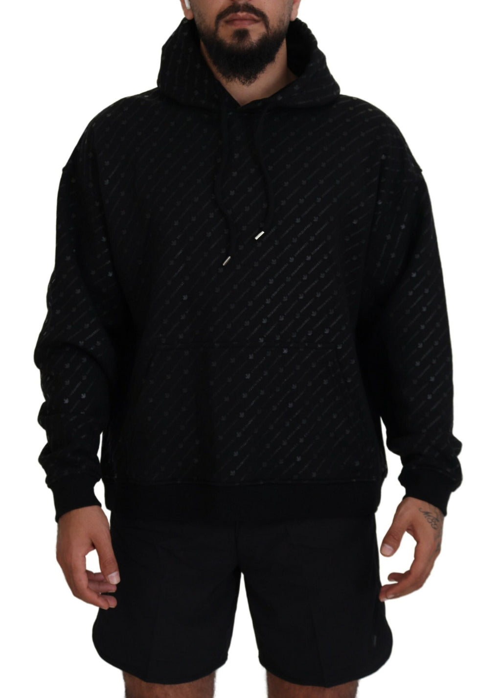 Pull à capuche pour homme Dsquared² en coton noir avec imprimé, sweat-shirt décontracté et stylé.