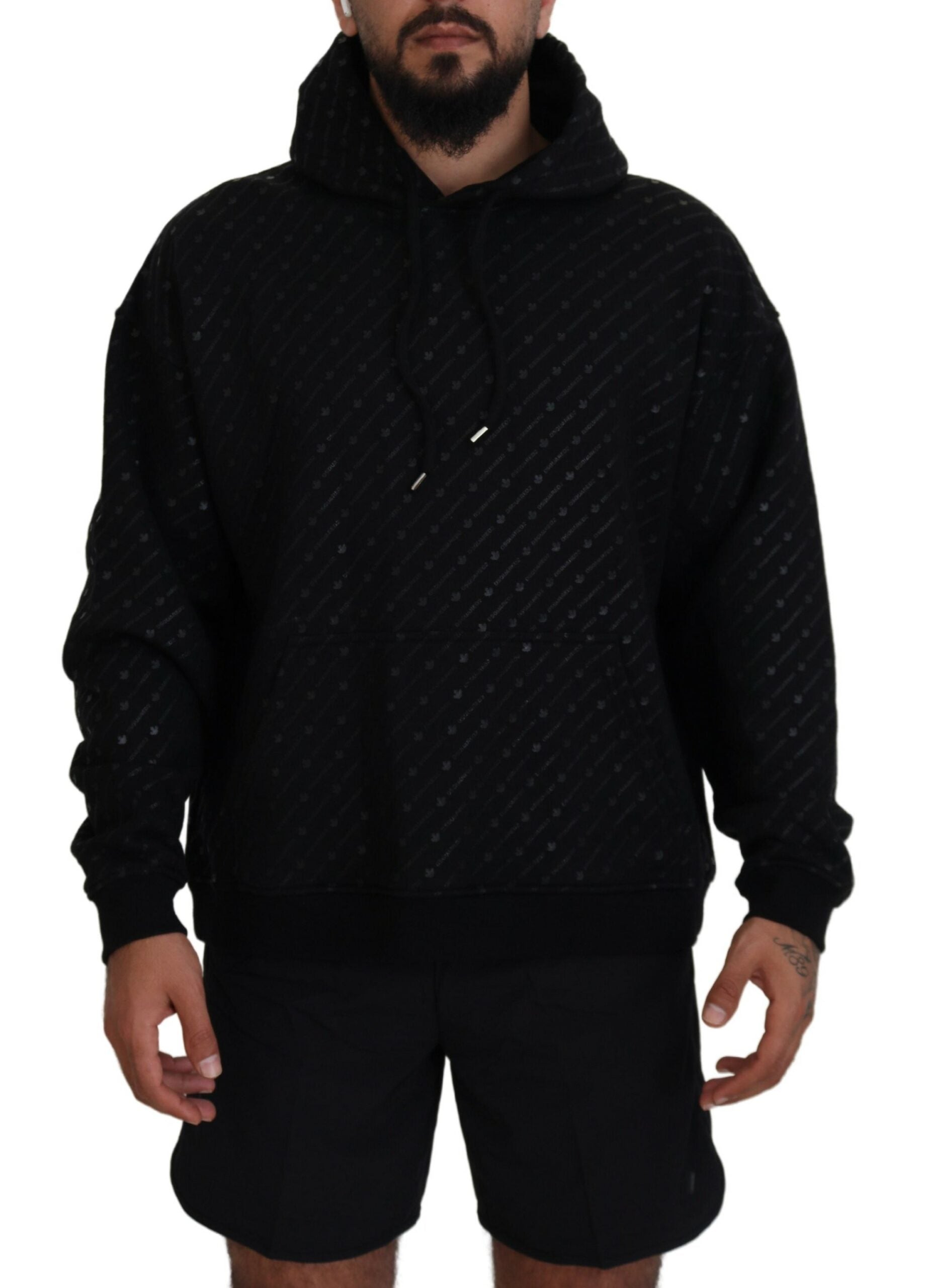 Pull à capuche pour homme Dsquared² en coton noir avec imprimé, sweat-shirt décontracté et stylé.