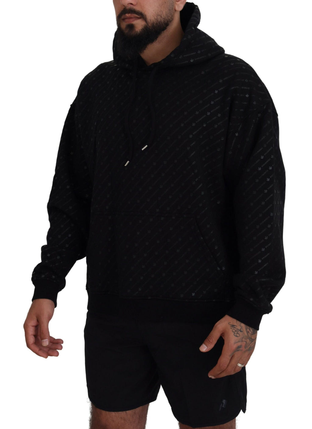 Sweat à capuche en coton noir pour homme de Dsquared² avec motif imprimé, pull à capuche décontracté et tendance.