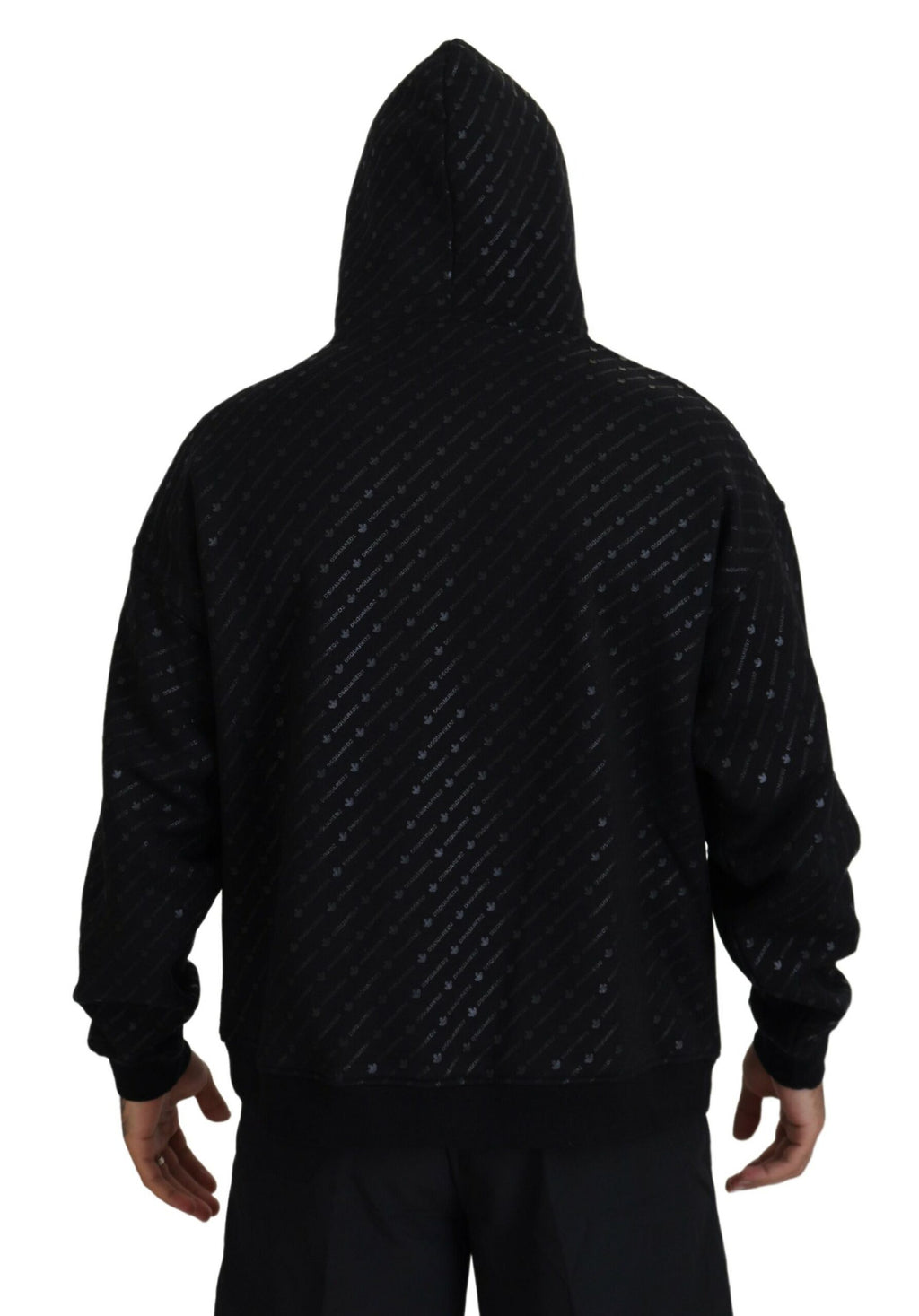 Sweat à capuche pour homme Dsquared² noir en coton avec imprimé, pull-over décontracté et confortable, style urbain et tendance.
