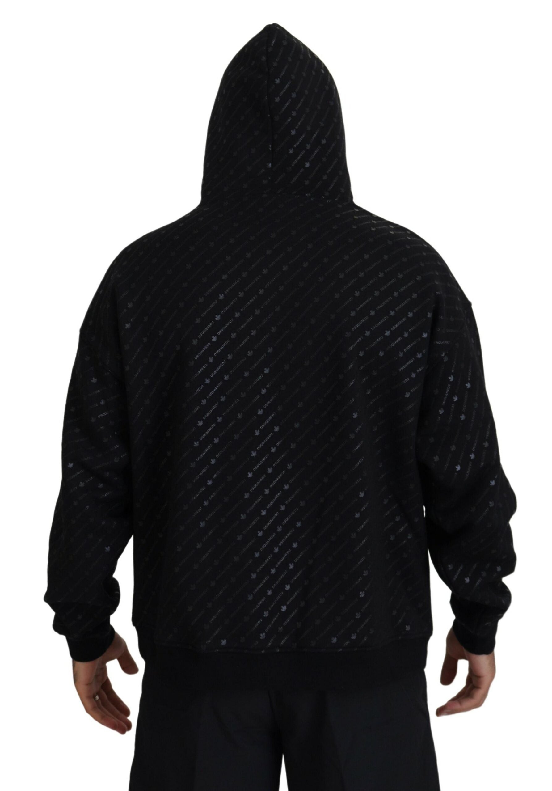 Sweat à capuche pour homme Dsquared² noir en coton avec imprimé, pull-over décontracté et confortable, style urbain et tendance.