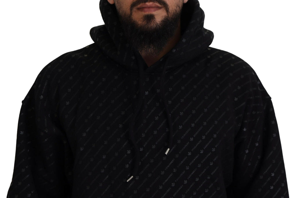 Sweat à capuche en coton noir pour homme de Dsquared² avec imprimé, pull-over décontracté et confortable.