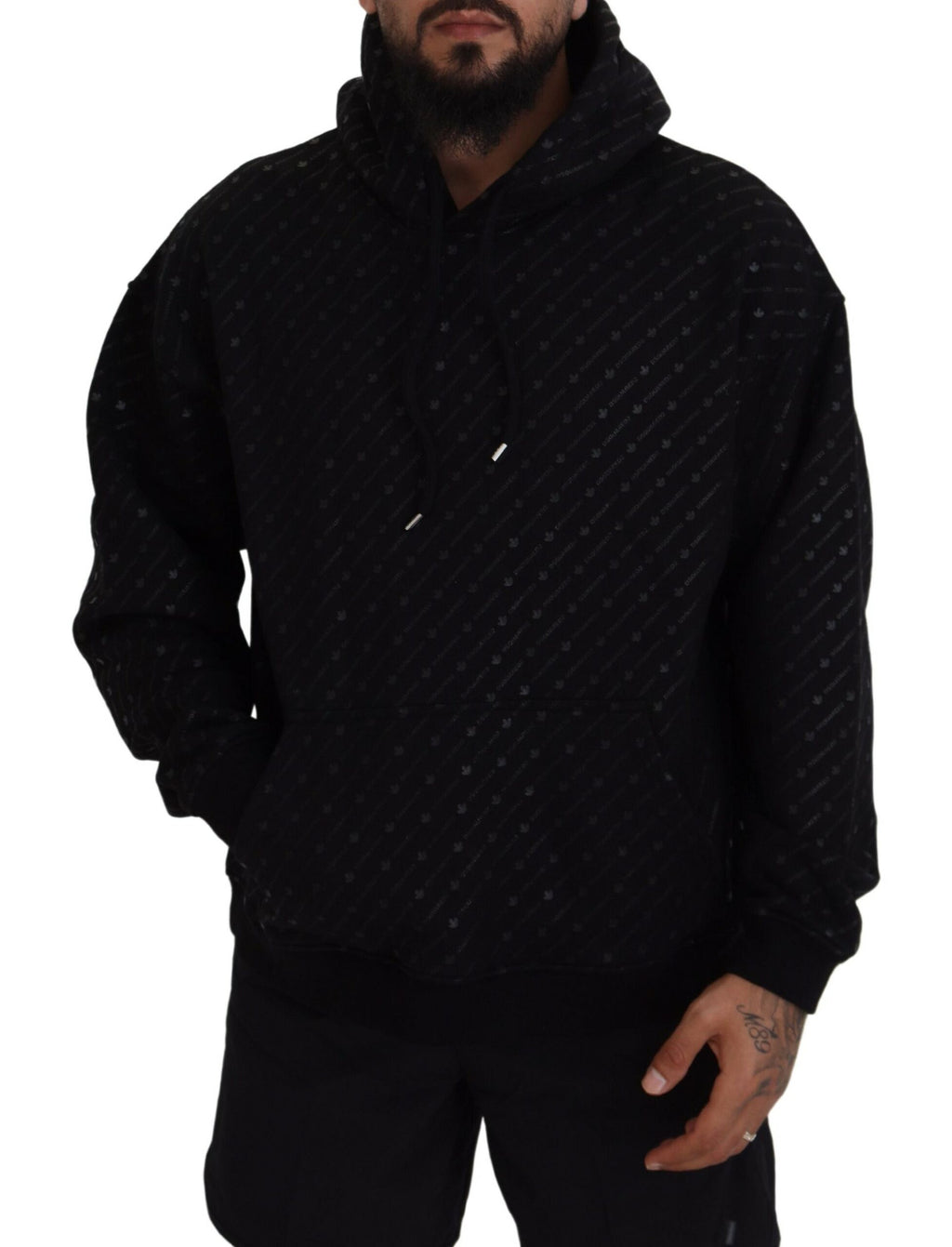 Sweat à capuche noir en coton pour homme de Dsquared² avec motif imprimé, pull-over décontracté et confortable.