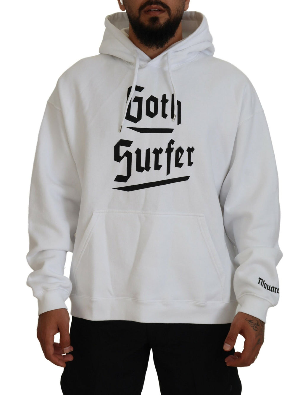 Sweat à capuche blanc en coton pour homme de Dsquared² avec imprimé, pull confortable et décontracté.