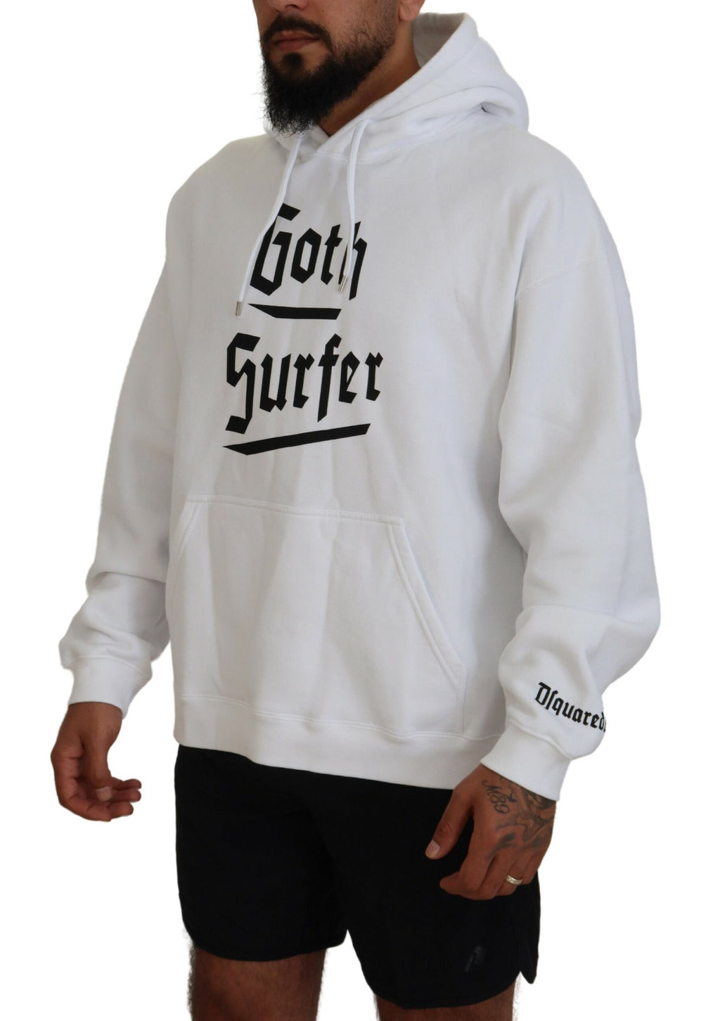 Sweat à capuche blanc en coton pour homme de Dsquared² avec imprimé, intérieur doux et coupe décontractée.