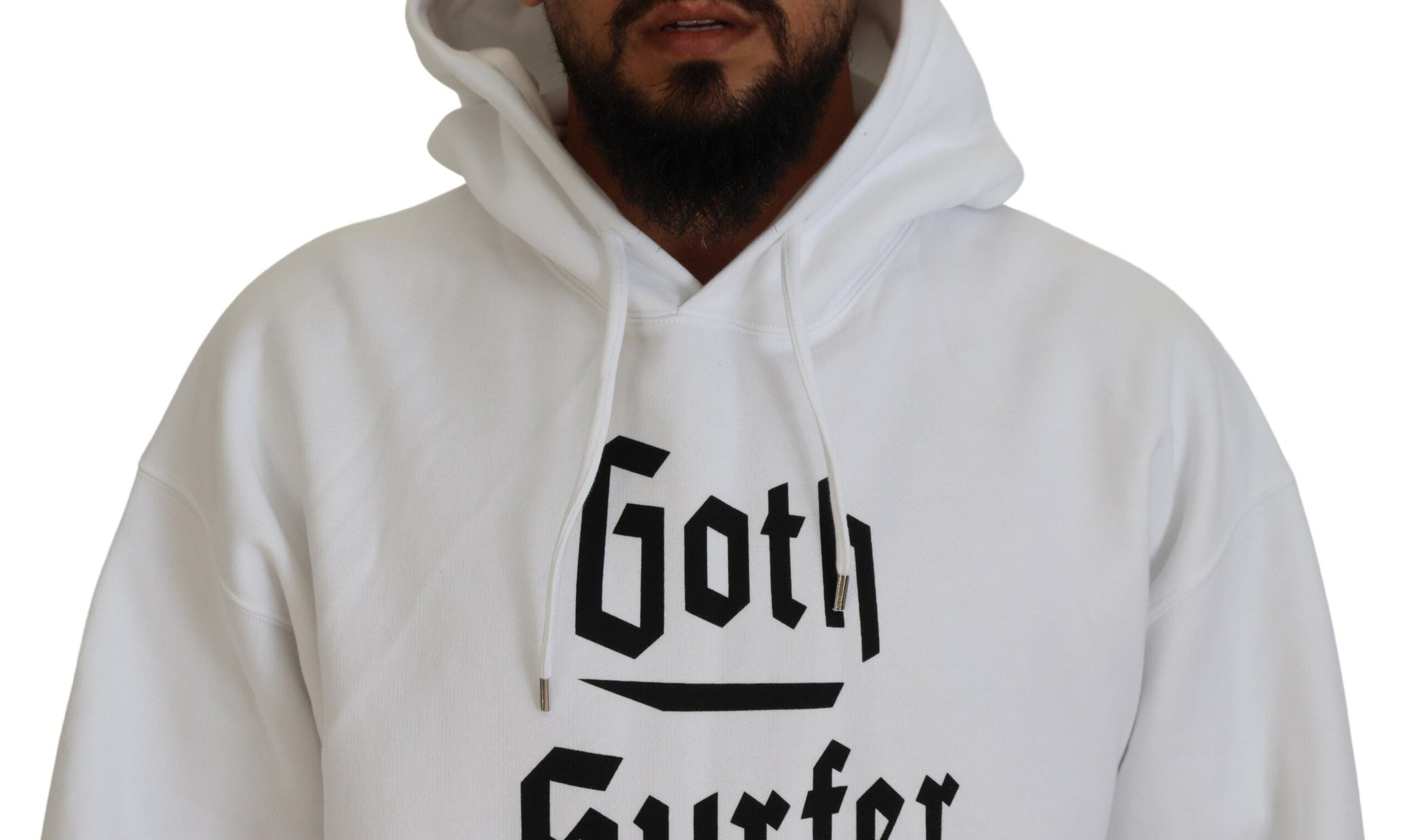 Sweat à capuche blanc en coton pour hommes de Dsquared² avec impression graphique, pull-over décontracté et confortable.