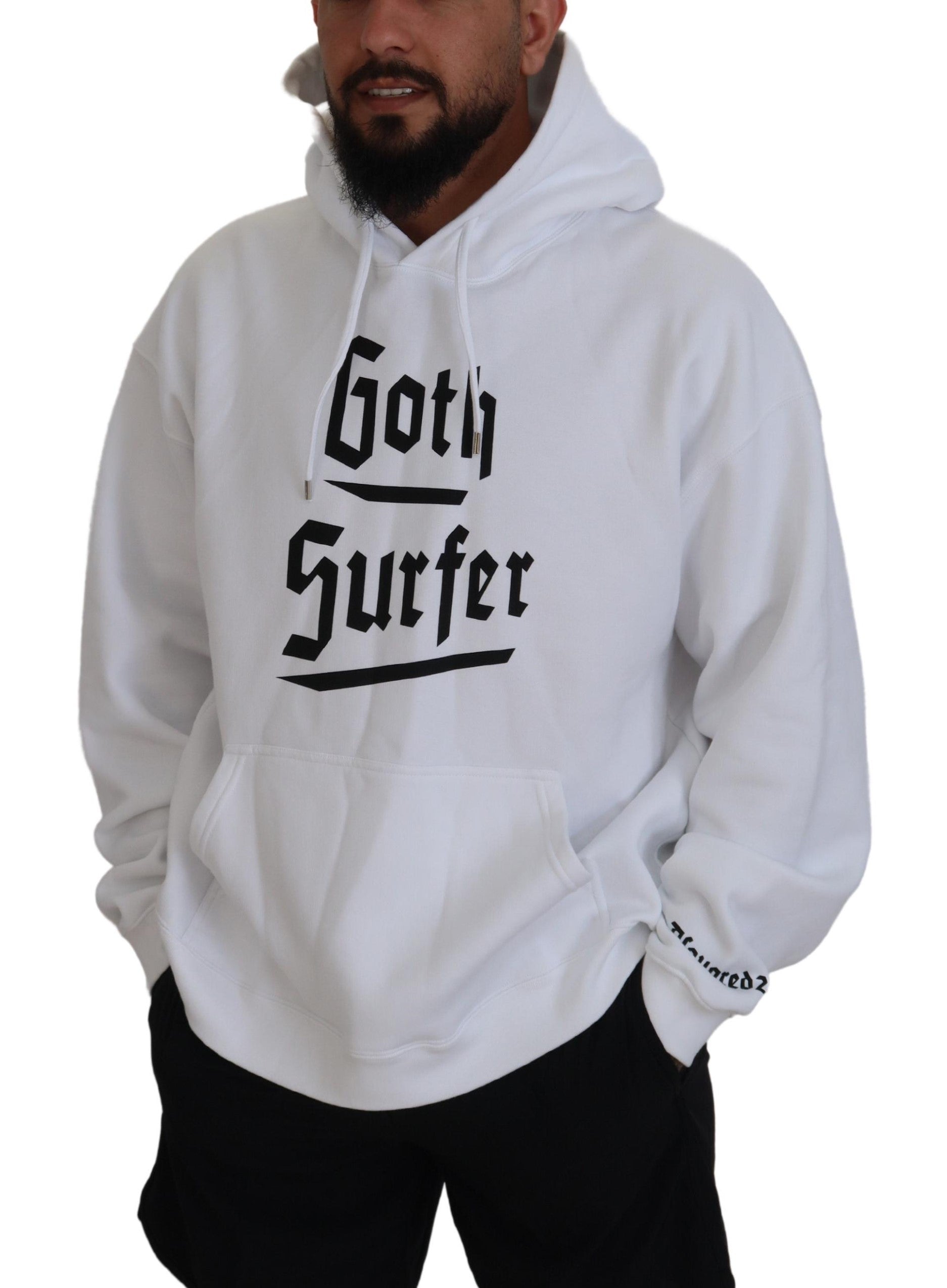 Sweat à capuche blanc en coton pour homme Dsquared² avec motif imprimé, pull confortable et tendance.