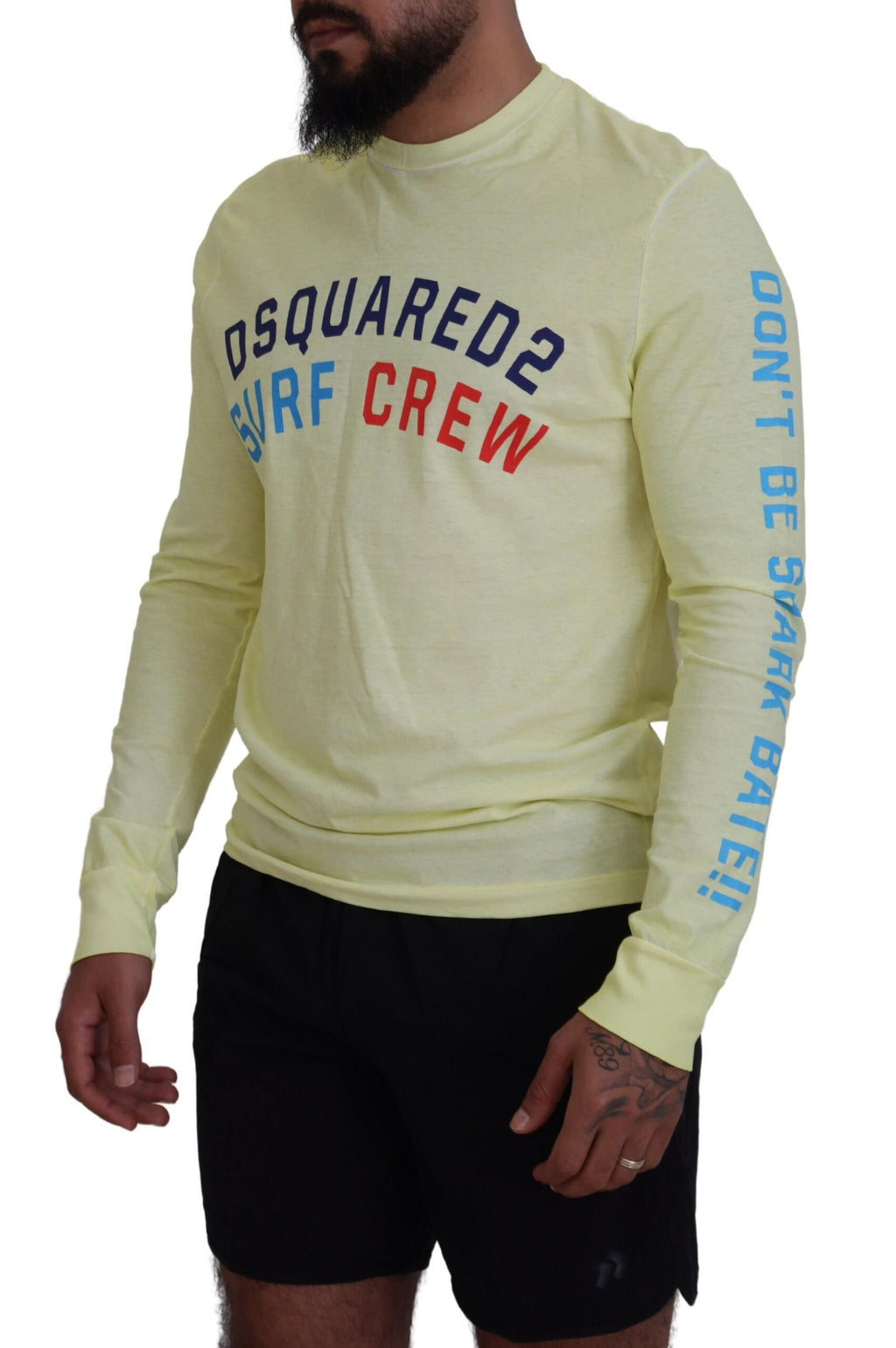 T-shirt à manches longues coloré jaune avec motif imprimé de Dsquared², style tendance et décontracté.