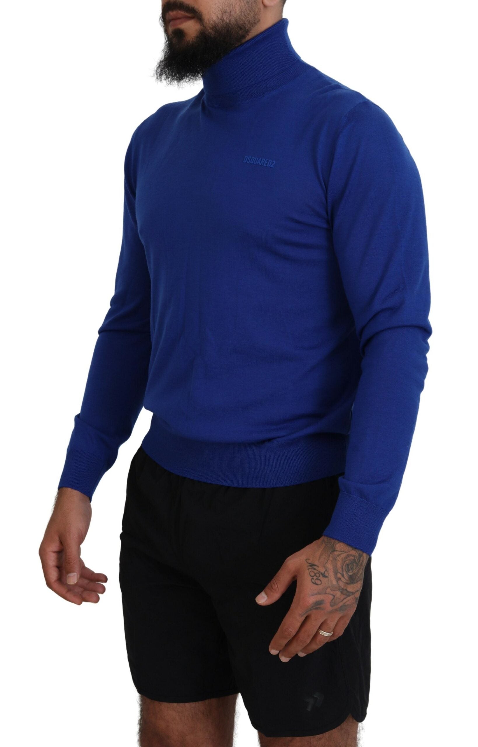 Pull à manches longues à col roulé Dsquared² avec logo bleu imprimé, jersey doux et confortable.