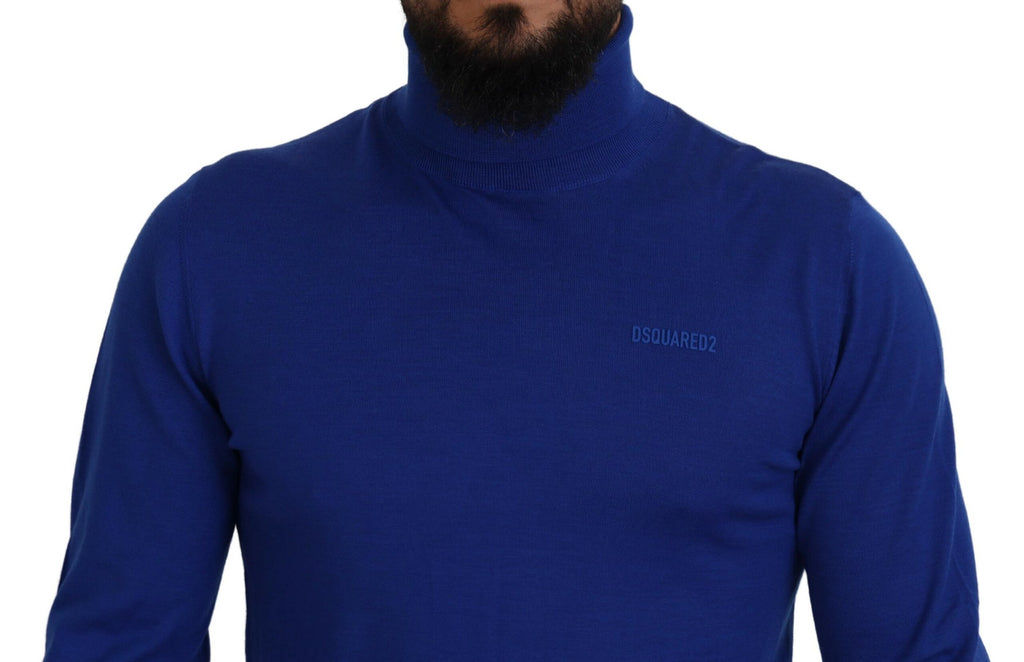 Pull à manches longues et col roulé Dsquared² avec logo imprimé bleu, élégant et confortable pour l'hiver.