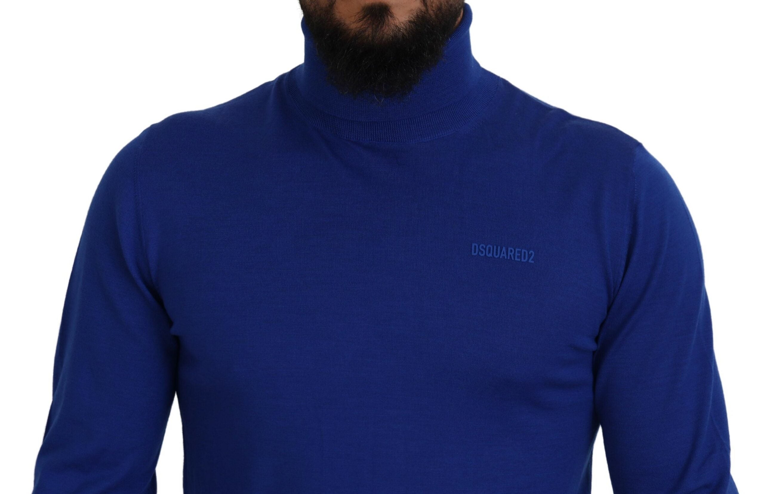 Pull à manches longues et col roulé Dsquared² avec logo imprimé bleu, élégant et confortable pour l'hiver.
