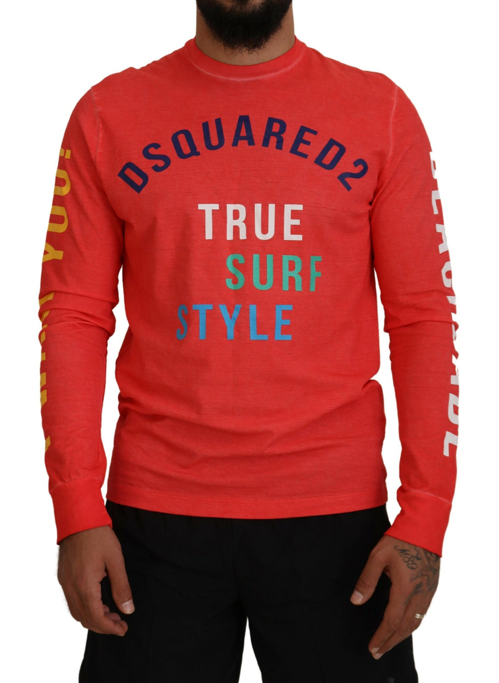 T-shirt à manches longues Dsquared² orange avec imprimé coloré, style décontracté et moderne.