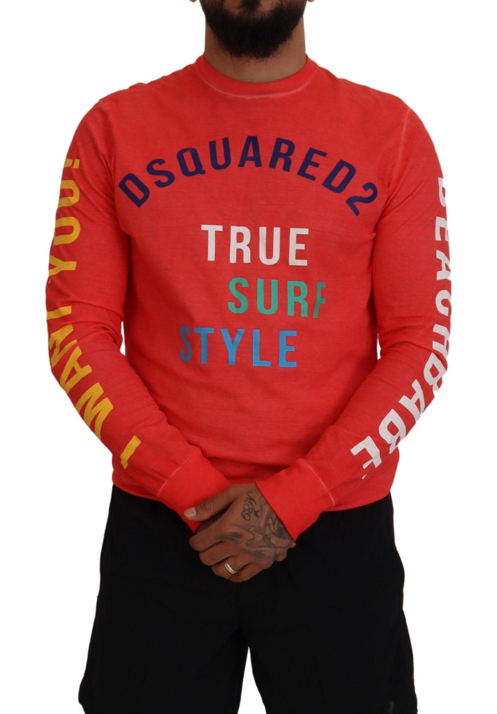 T-shirt à manches longues Dsquared² avec imprimé coloré orange, style tendance et motif vif, parfait pour un look décontracté.