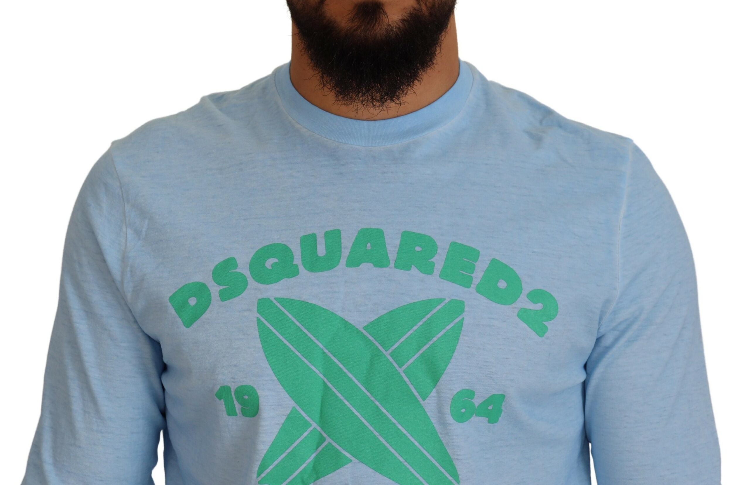 Pull homme à manches longues Dsquared² Light Blue avec imprimé, style décontracté et design moderne.