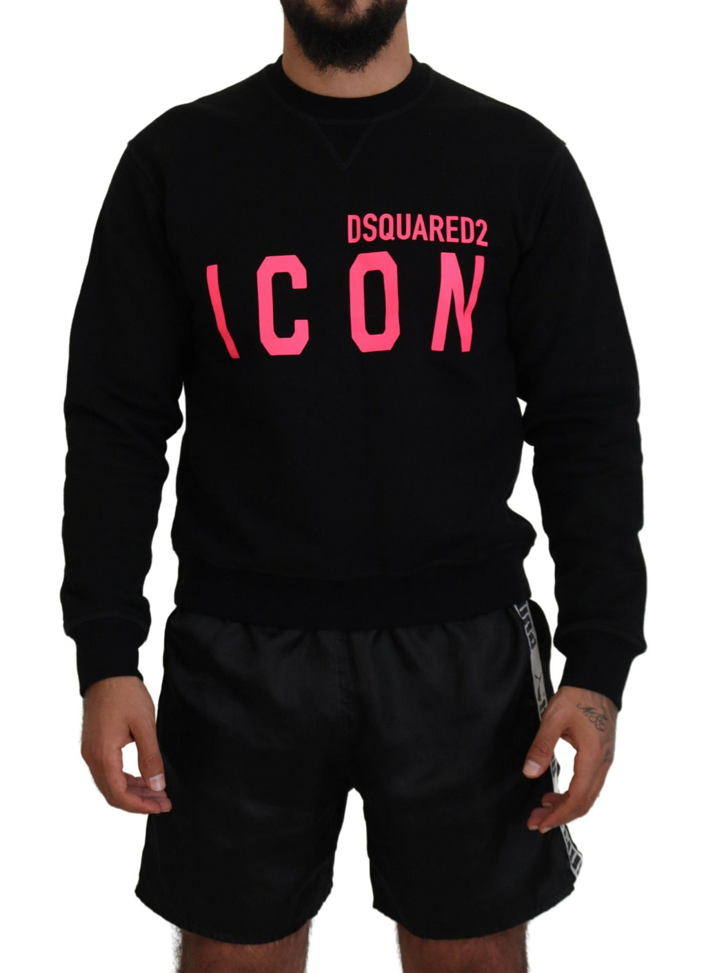 Pull à manches longues noir imprimé de Dsquared², pull-over en laine avec motif graphique.