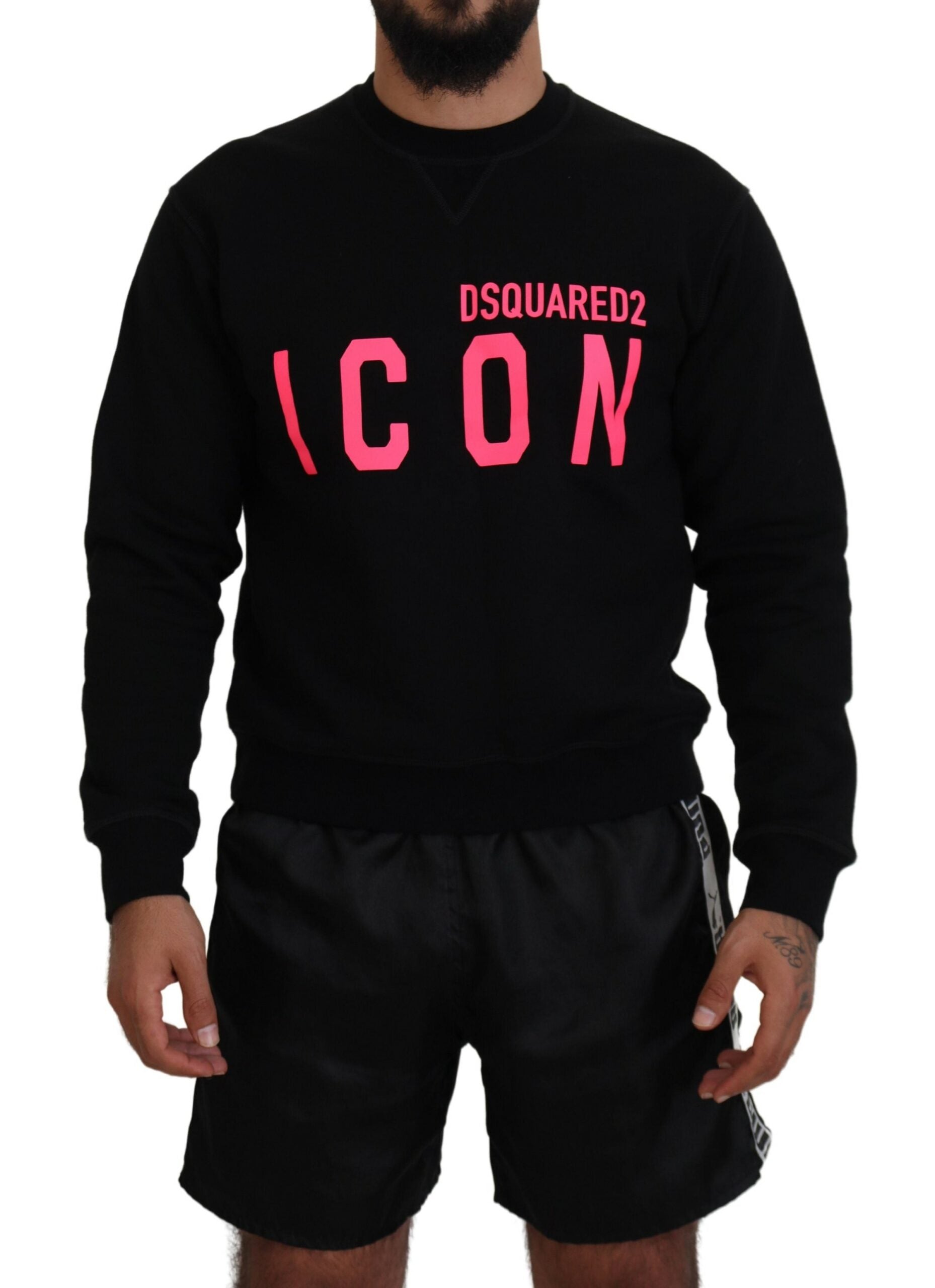 Pull à manches longues noir imprimé de Dsquared², pull-over en laine avec motif graphique.
