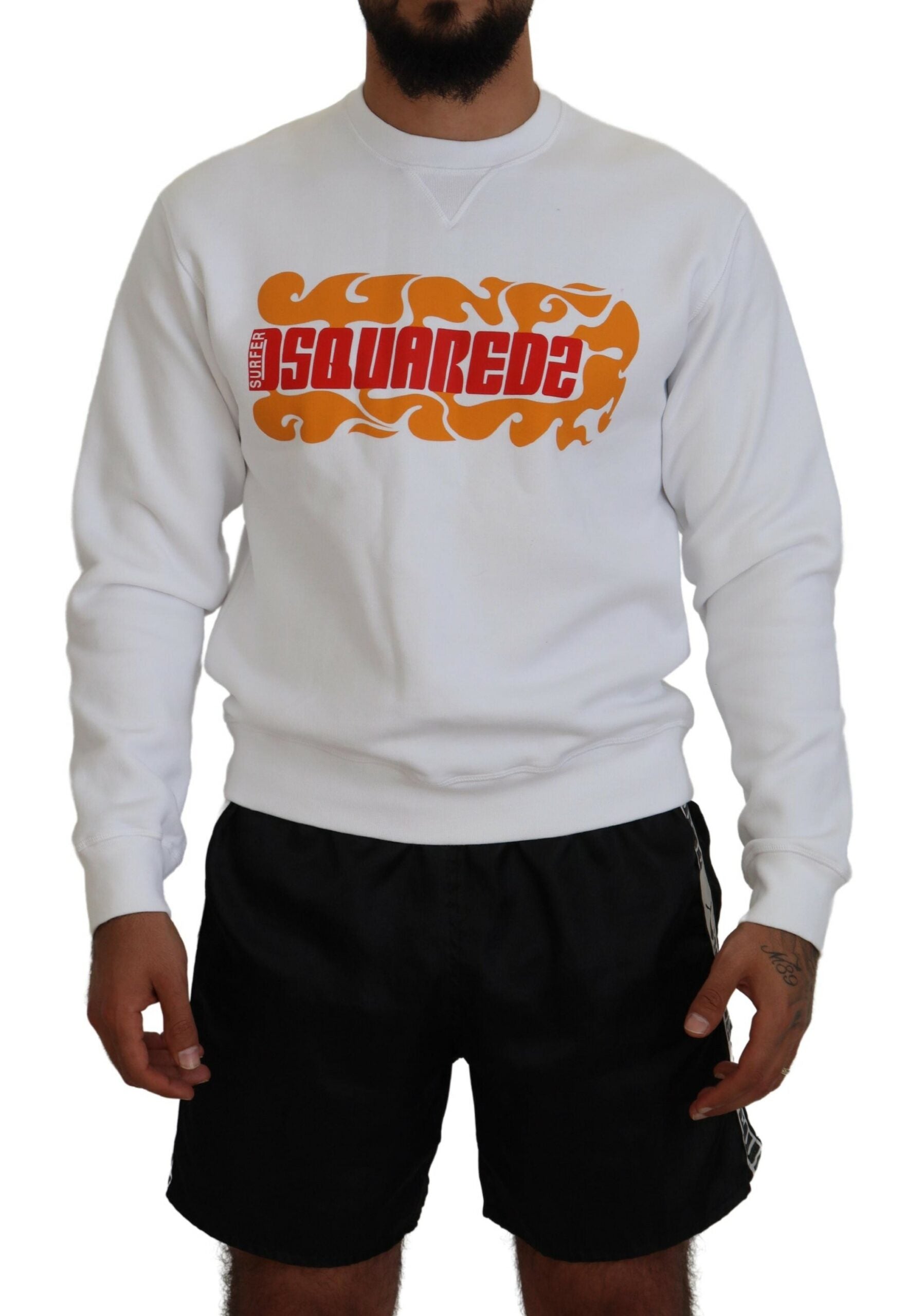 Pull à manches longues en coton blanc imprimé de Dsquared², sweat-shirt décontracté et confortable.