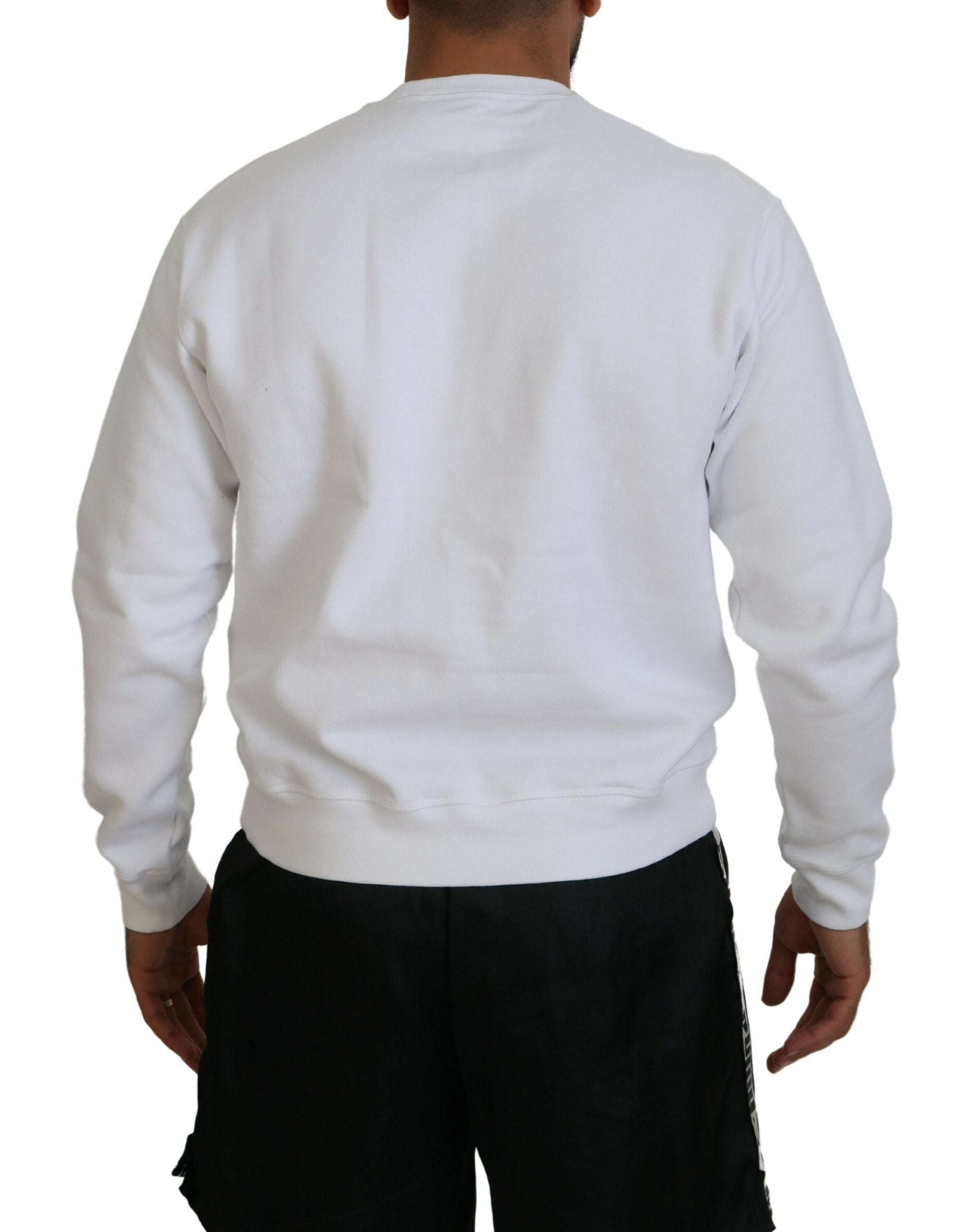 Pull en coton blanc à manches longues de la marque Dsquared² avec motif imprimé, confortable et stylé pour le quotidien.
