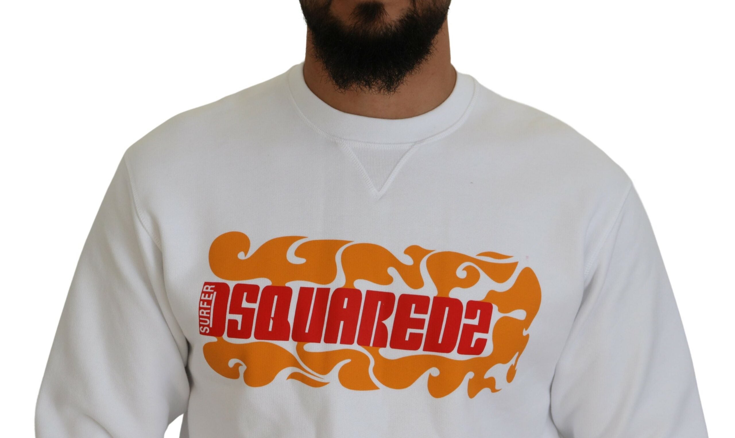 Pull à manches longues en coton blanc imprimé de Dsquared², sweater confortable avec design graphique.