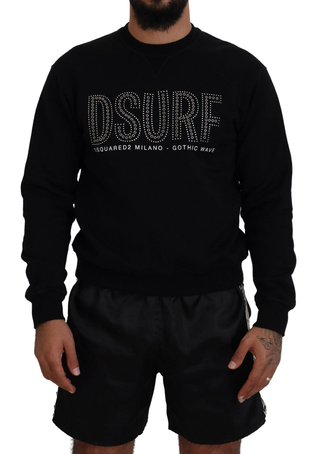 Pull à manches longues en coton noir avec imprimé de la marque Dsquared², doux et confortable.