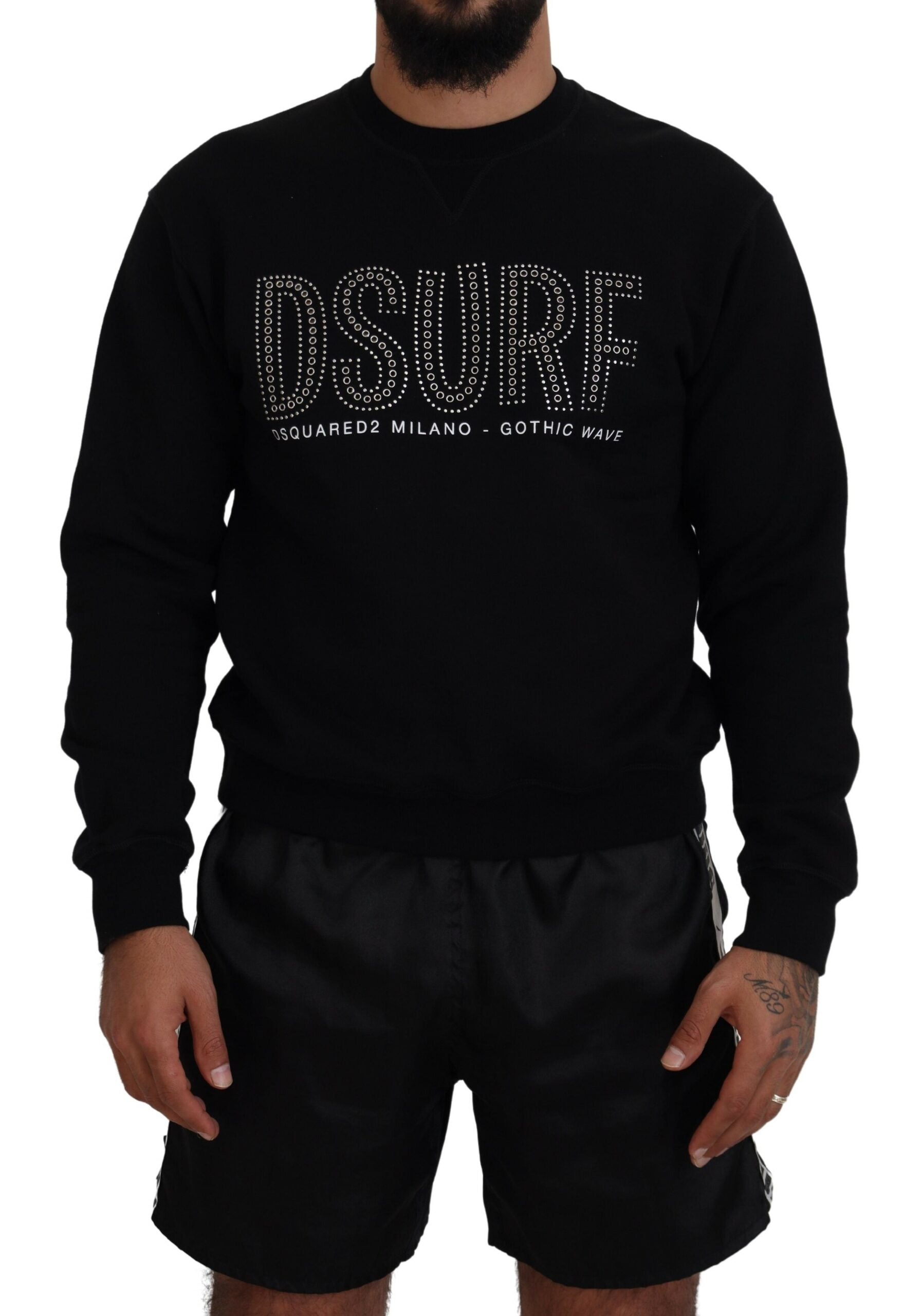 Pull à manches longues en coton noir avec imprimé de la marque Dsquared², doux et confortable.