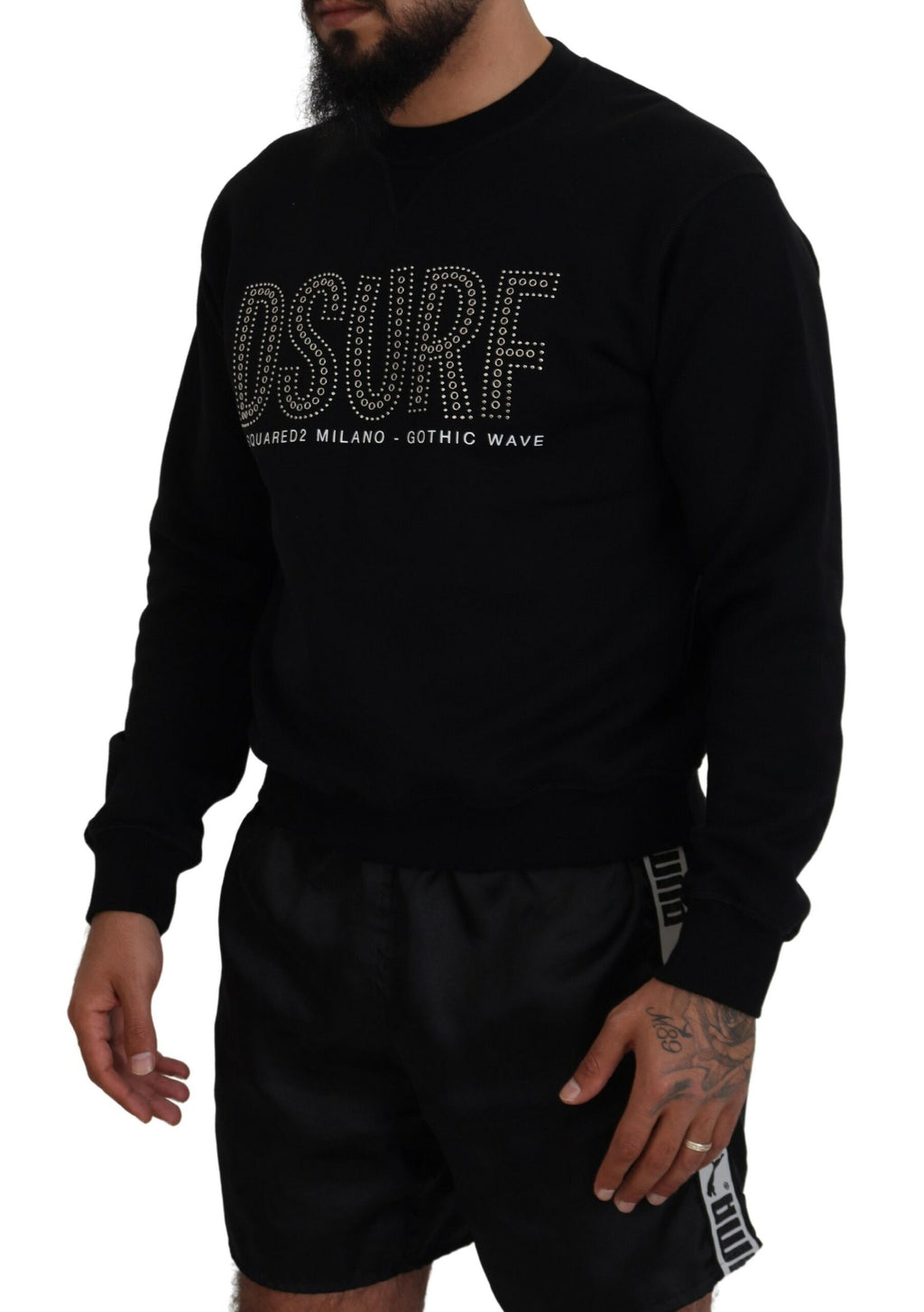 Pull à manches longues en coton noir imprimé de Dsquared², style décontracté et moderne.